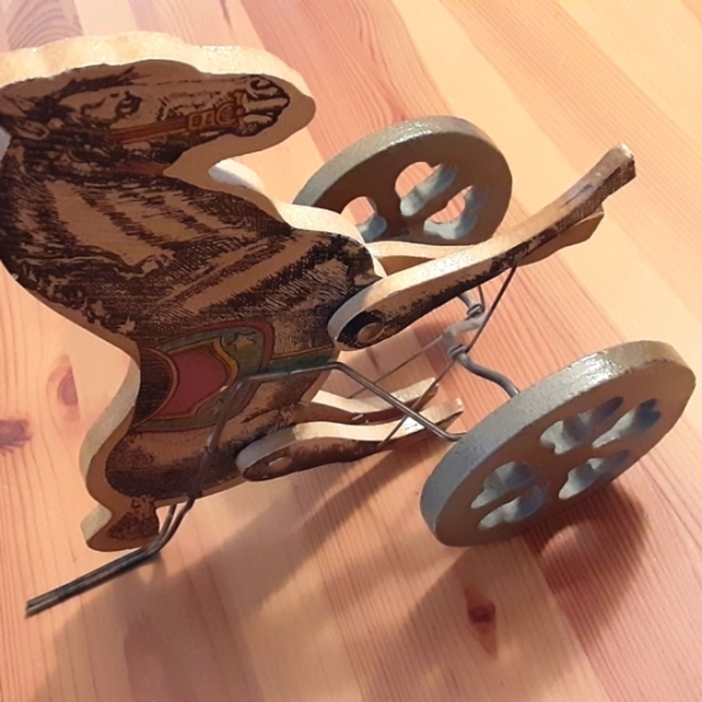 Louis Nichole Vintage Litho Wooden Walking Horse Figurine Push Toy Listing - Picture 7 of 8